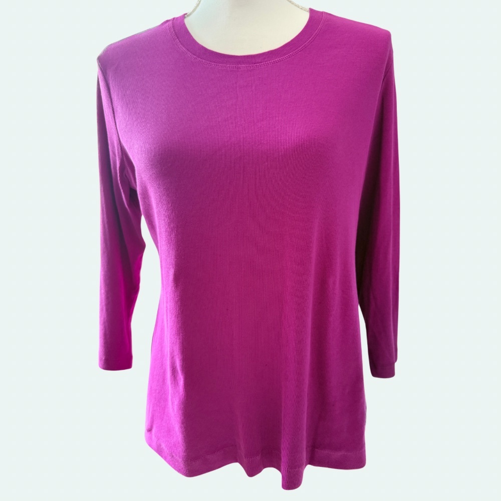 BETTY BARCLAY Long Sleeve Top Cotton Stretch Rhinestone Logo Pink Size 12